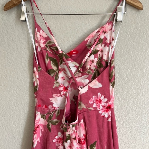 Love of Romance Pink Floral Print Satin Cowl Neck Maxi Dress - Picture 9 of 10